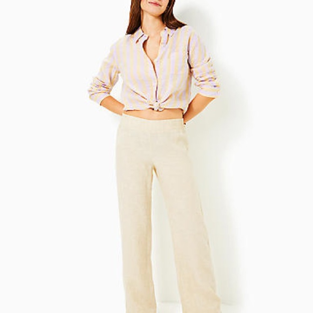 NEW Lilly Pulitzer Deri Linen Palazzo in Sand Bar x Resort White, size S